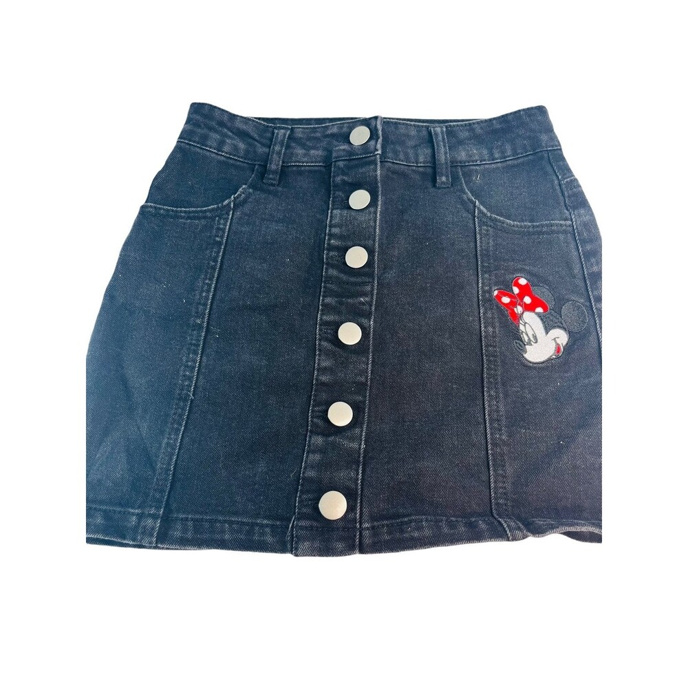 Vintage Disney Minnie Denim Skirt Black Jean Embroidered M Kids Cute HTF Button